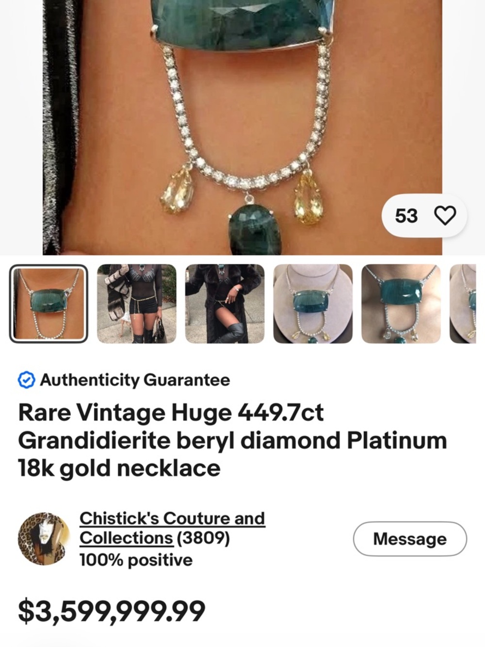 449.7ct Grandidierite diamond Plat 18k gold choker